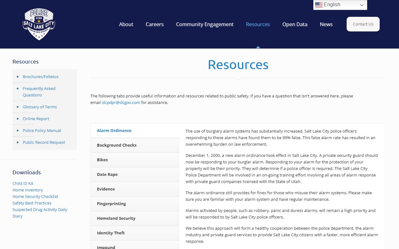 Salt Lake City PD resources page sex offender search tool