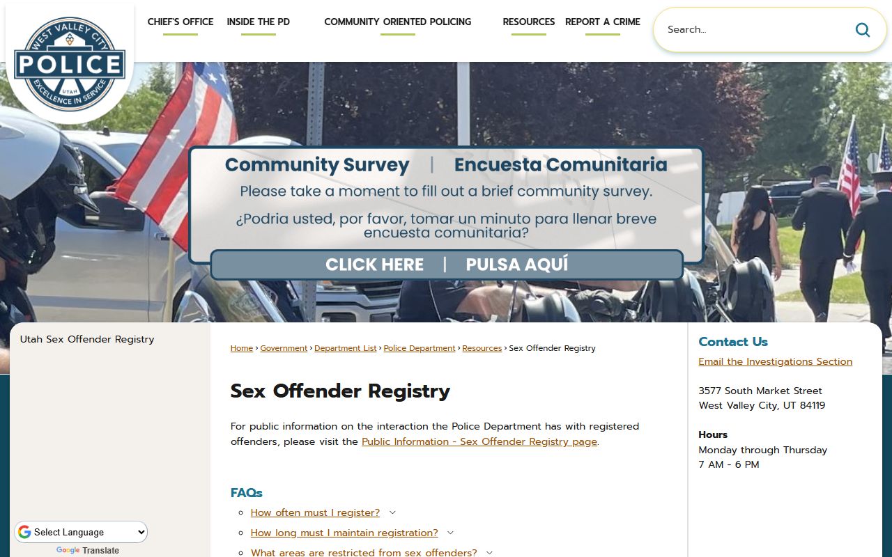 West Valley City sex offender registry page