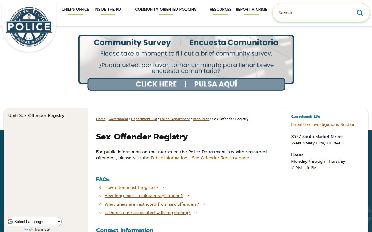 Salt Lake County sex offender registry West Valley City sex offender registry page
