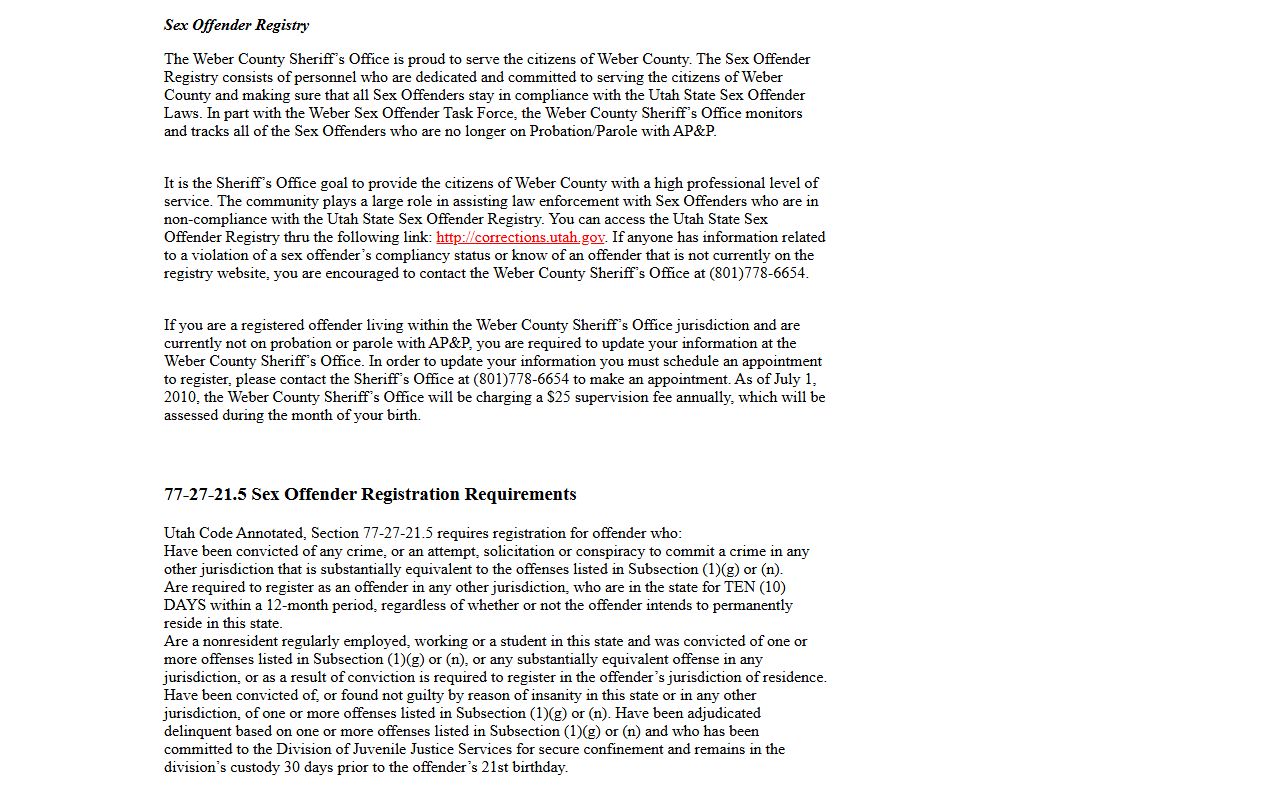 Weber County Sheriff sex offender registry unit