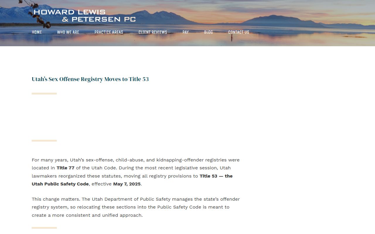 Utah 2025 Title 53 sex offender registry update legal analysis
