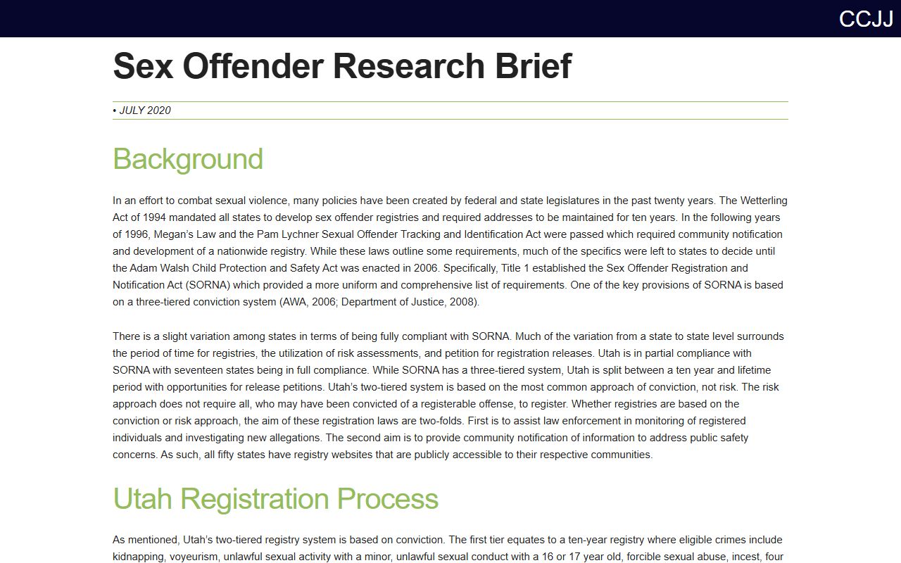 Utah Commission on Criminal and Juvenile Justice sex offender research brief