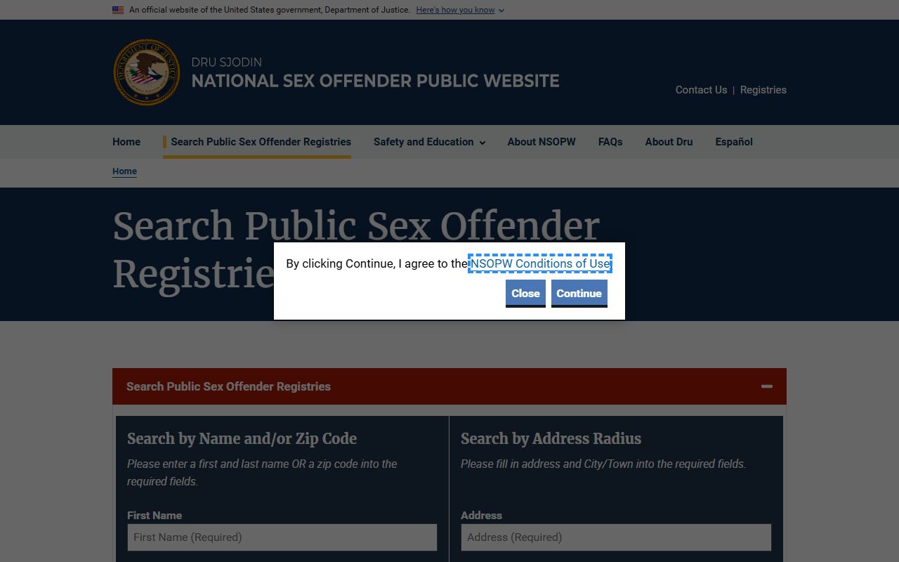 National Sex Offender Public Website NSOPW search for Utah sex offenders